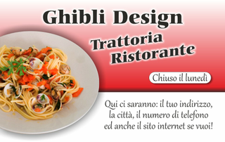 Ghibli Design - Biglietto personalizzabile,  #1488 - fronte - cibo, pesce, piatto, primo, ristorante, ristorazione, rosso, spaghetteria, spaghetti, trattoria, vongole