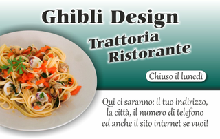 Ghibli Design - Biglietto personalizzabile,  #1489 - fronte - cibo, pesce, piatto, primo, ristorante, ristorazione, spaghetteria, spaghetti, trattoria, verde, vongole