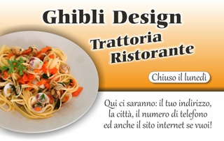 Ghibli Design - Biglietto personalizzabile,  #1491 - fronte - Ristorante001, 1491, ristorante, trattoria,  spaghetteria, spaghetti, primo, piatto, pesce, vongole, ristorazione, cibo