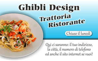 Ghibli Design - Biglietto personalizzabile,  #1492 - fronte - azzurro, cibo, pesce, piatto, primo, ristorante, ristorazione, spaghetteria, spaghetti, trattoria, vongole