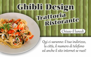 Ghibli Design - Biglietto personalizzabile,  #1494 - fronte - cibo, pesce, piatto, primo, ristorante, ristorazione, spaghetteria, spaghetti, trattoria, verde, vongole