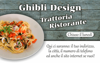 Ghibli Design - Biglietto personalizzabile,  #1496 - fronte - cibo, legno, pesce, piatto, primo, ristorante, ristorazione, spaghetteria, spaghetti, trattoria, vongole