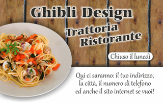 Ghibli Design - Biglietto personalizzabile,  #1497 - fronte - cibo, legno, pesce, piatto, primo, ristorante, ristorazione, spaghetteria, spaghetti, trattoria, vongole