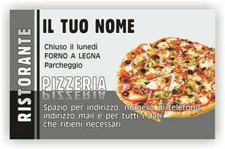 Ghibli Design - Biglietto personalizzabile,  #1602 - fronte - pizza capricciosa spicchio pizzeria ristorante grigio bianco nero