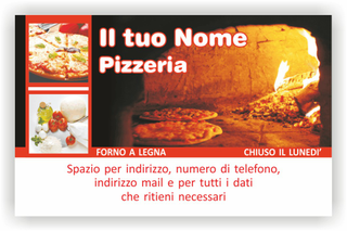Ghibli Design - Biglietto personalizzabile,  #1833 - fronte - pizza pizzeria ristorante forno legna mozzarella pomodoro pomodori margherita fuoco bianco nero rosso