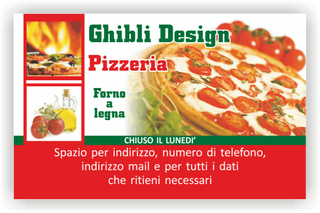Ghibli Design - Biglietto personalizzabile,  #1850 - fronte - bianco, catalogo, forno, fuoco, legna, margherita, olio, pizza, pizzeria, pomodorini, pomodoro, ristorante, rosso, verde