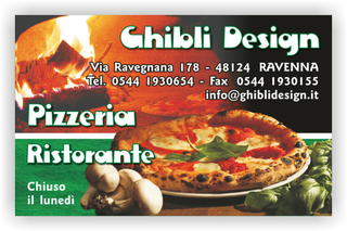Ghibli Design - Biglietto personalizzabile,  #1864 - fronte - basilico, catalogo, funghi, margherita, nero, pizza, pizzeria, ristorante, rosso, verde
