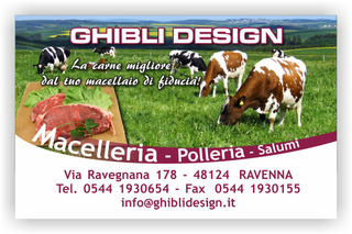 Ghibli Design - Biglietto personalizzabile,  #2094 - fronte - macelleria macellaio carne carni bistecca mucche mucca pascolo bovina ovina suina bordeaux
