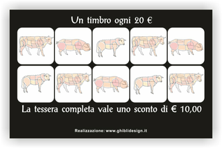 Ghibli Design - Biglietto personalizzabile,  #2111 - indietro - macelleria salumeria polleria macellaio carne carni ovina bovina suina mucca maiale pecora tagli vitello azzurro grigio nero