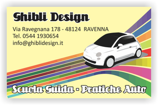 Ghibli Design - Biglietto personalizzabile,  #2329 - fronte - 3360, agenzia, arcobaleno, auto, automobile, autoscuola, catalogo, giallo, guida, macchina, pratiche, scuola