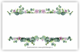 Ghibli Design - Biglietto senza immagini,  #5932 - indietro - fiori, foglie, floreale, cornice, bianco