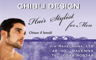 Ghibli Design - Biglietto personalizzabile,  #758 - fronte - 3061, appuntamento, barba, barbiere, hair, lilla, moro, parrucchiere, parrucchieri, promemoria, ragazzo, salone, stylist, uomo, viola
